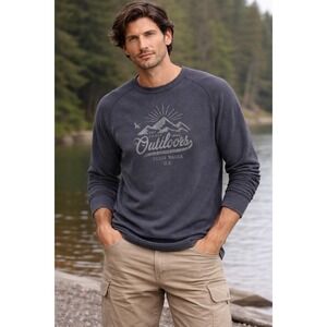 Eddie Bauer Mens 2XL Charcoal Grey Waffle Knit Great Outdoors Thermal Tee